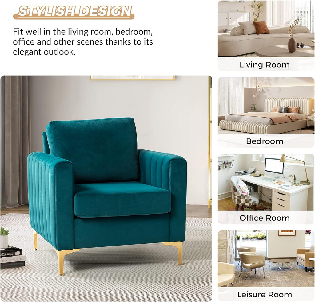 Teal Velvet Club Chairs Set Of 2 with Metal Legs Z965962