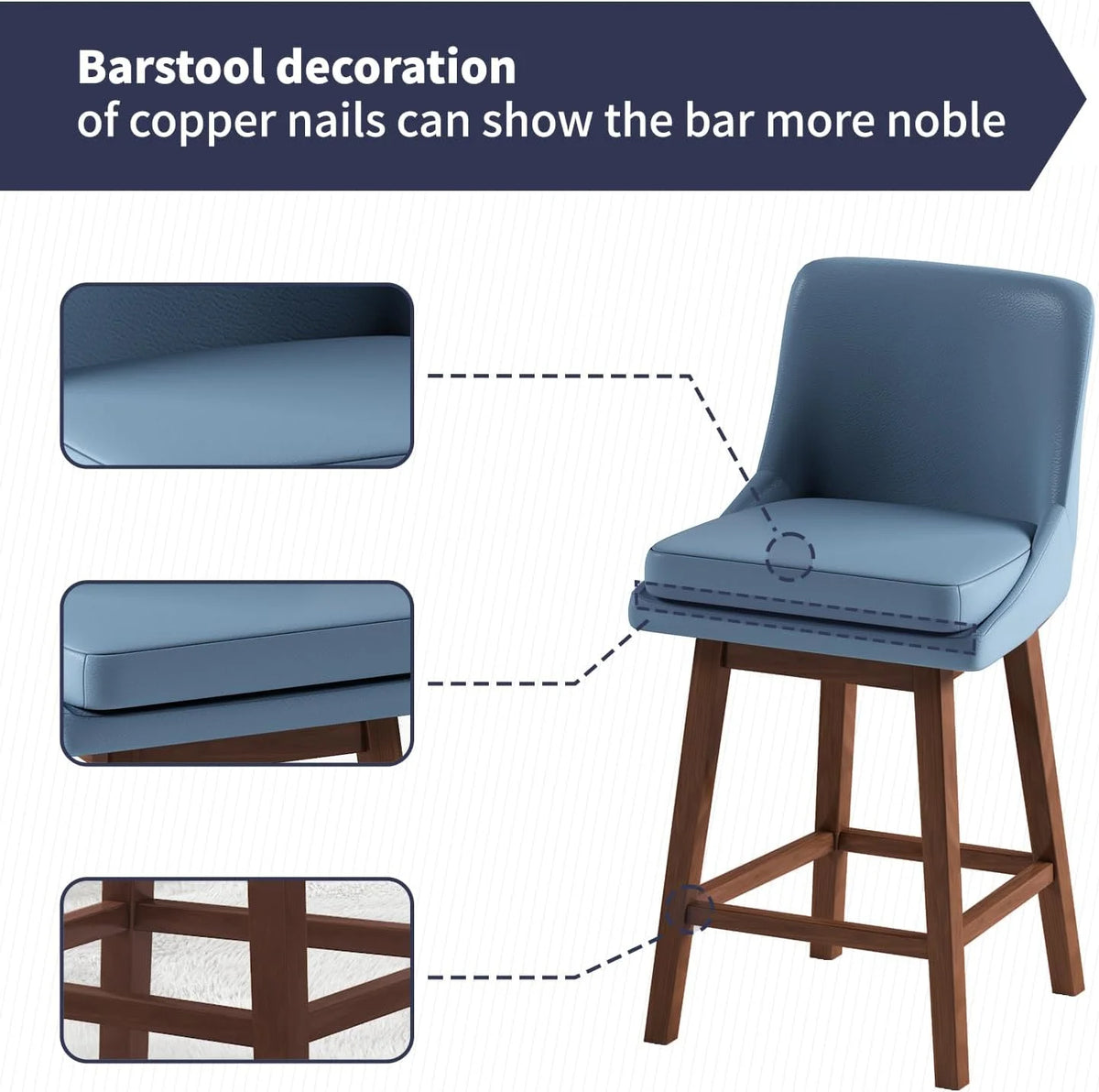 Blue 26" H Swivel Upholstered Bar Stools Set of 4 C169