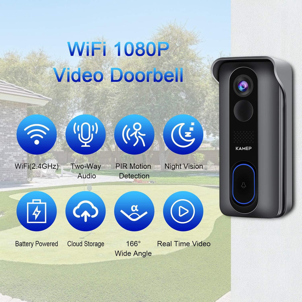 Wireless WiFi Video Doorbell Camera HD 1080P Waterproof Battery Powered with 2-Way Audio Motion Detection IR Wide Angle Cloud Storage I396832