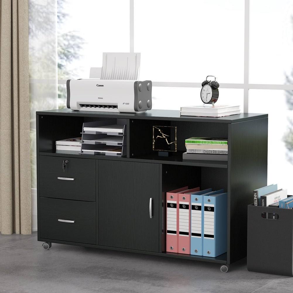 Black 2 Drawer Mobile Lateral File Cabinet with Storage Shelf D56312