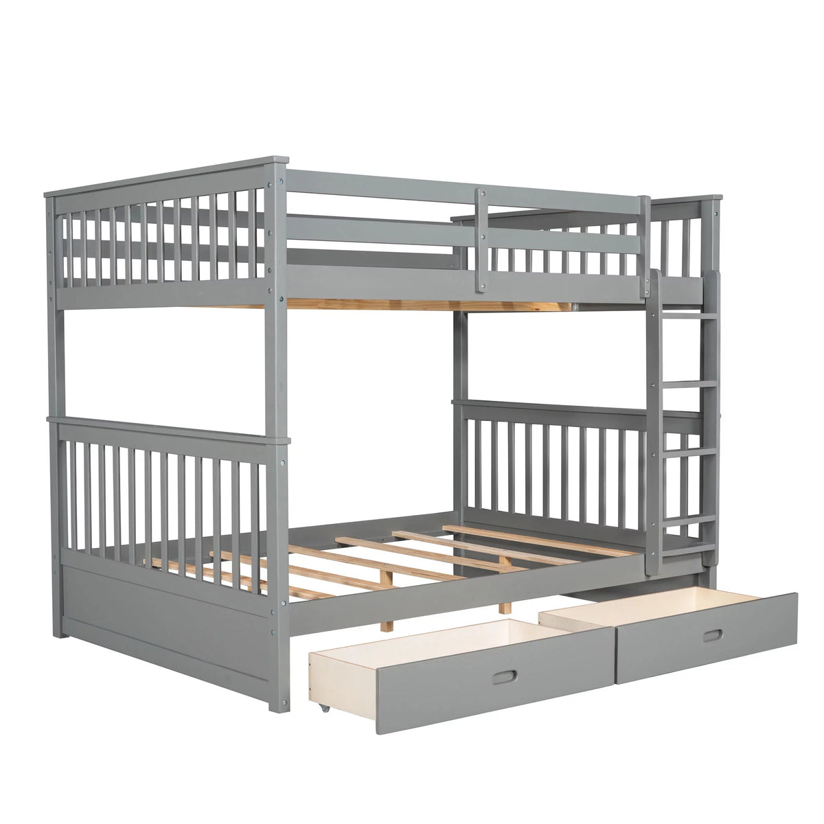 Full over Full Bunk Bed with Ladder and 2 Drawers, Gray U593688