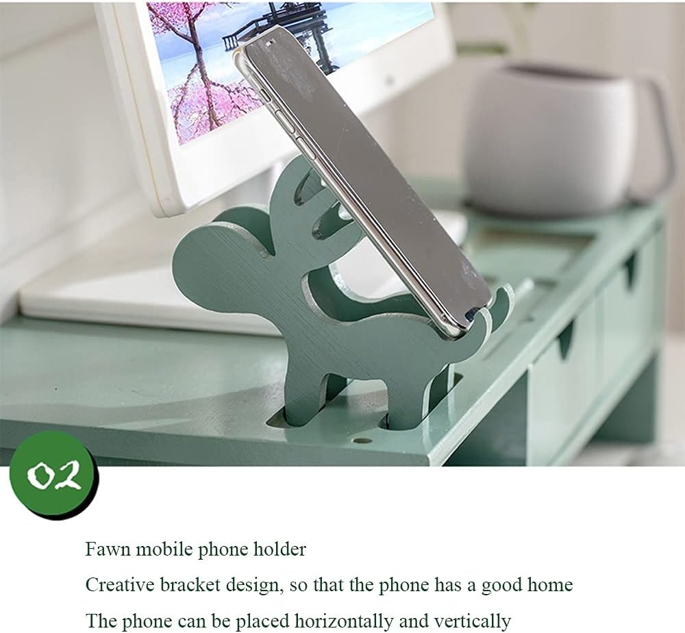 Bamboo Wood Monitor Stand with 2-Tier Drawers Z1057