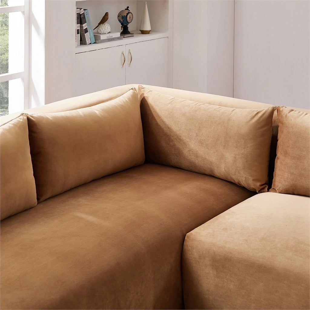 Cognac Tan Velvet Sectional Couch X678784
