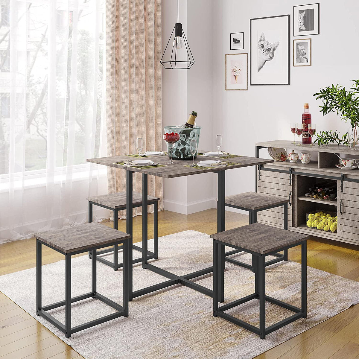 5-Piece Dining Table Set with 4 Stools N216476