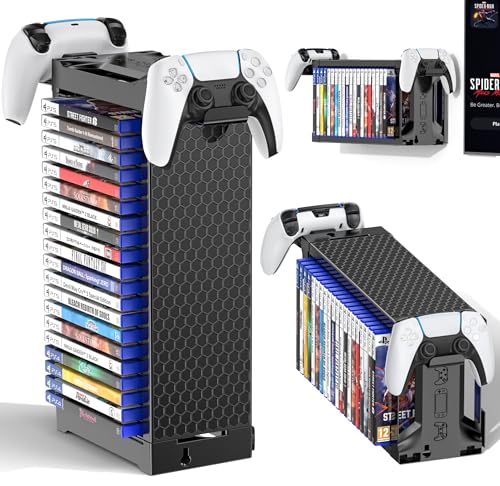 Video Game Disc Rack Tower Storage Holder Stand with Controller Holder C94852