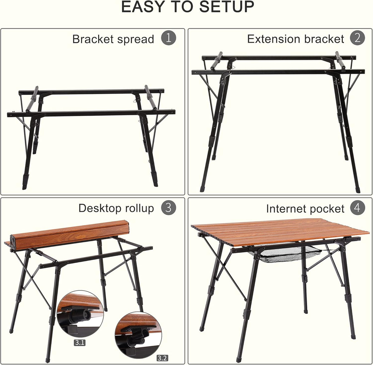 Folding Camping Table Aluminum with Mesh Layer L2594