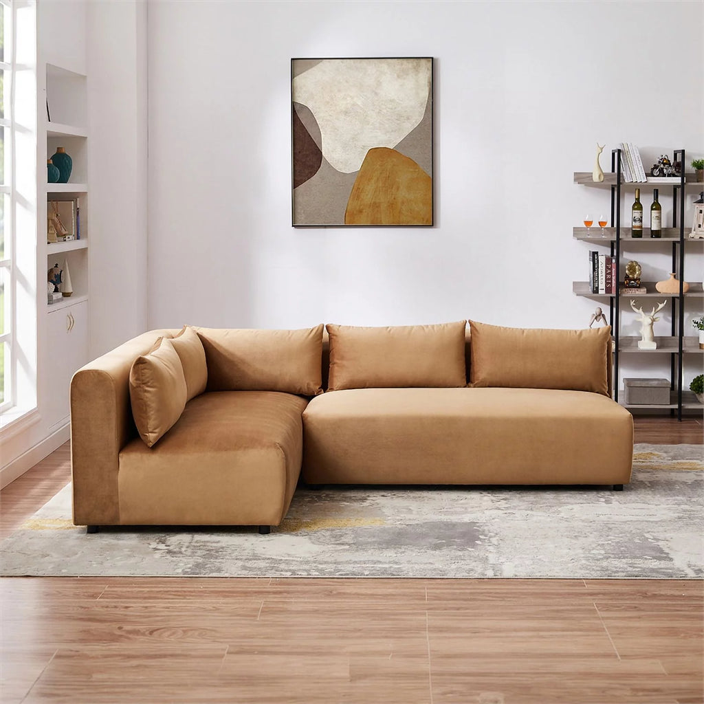 Cognac Tan Velvet Sectional Couch X678784