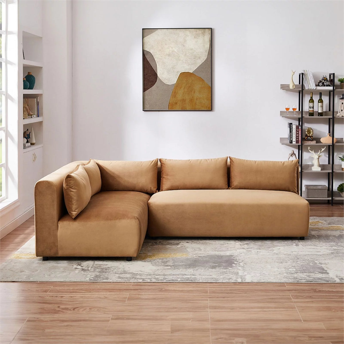 Cognac Tan Velvet Sectional Couch X678784