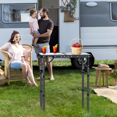 Folding Camping Table with Storage Net, 3 Adjustable Height Aluminum Small Portable Table with Carry Handle B58798