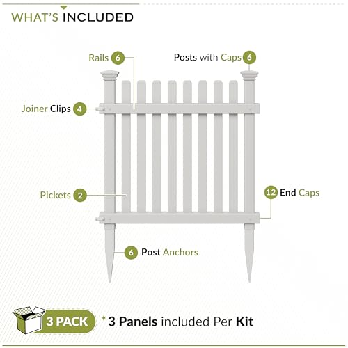 White Vinyl 3 Panels Garden Fence Kit C498