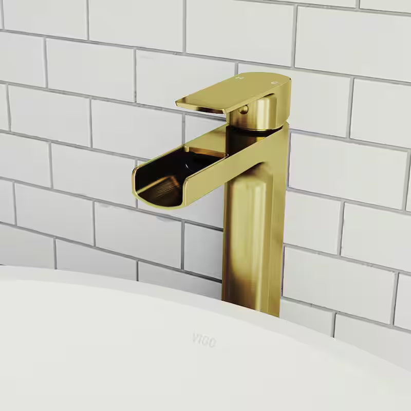 Single Handle Single-Hole Bathroom Vessel Faucet Matte Brushed Gold O227