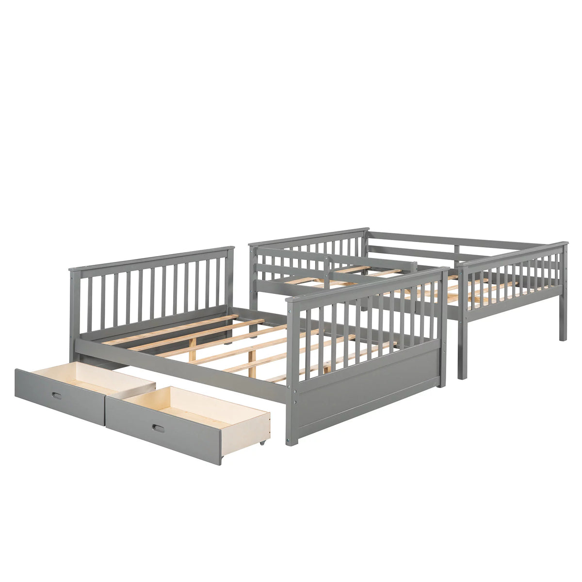 Full over Full Bunk Bed with Ladder and 2 Drawers, Gray U593688