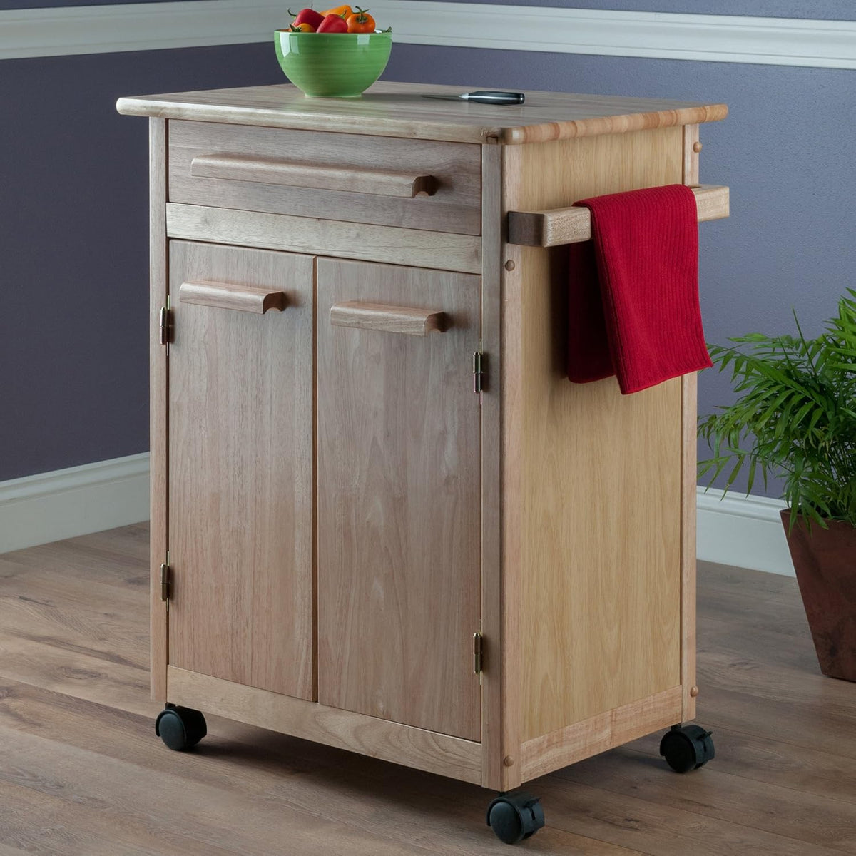 Natural Wood Single Drawer Kitchen Cabinet Storage Cart G952