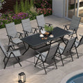 9 Pieces Outdoor Patio Dining Set with 8 Folding Chairs and Aluminum Table, Grey B265613