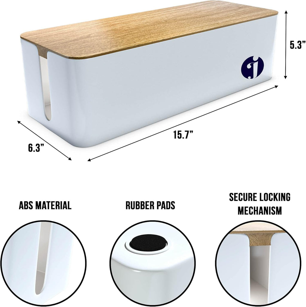 Cable Management Box with Wooden Style and Lid Lock, Sturdy ABS Material C800