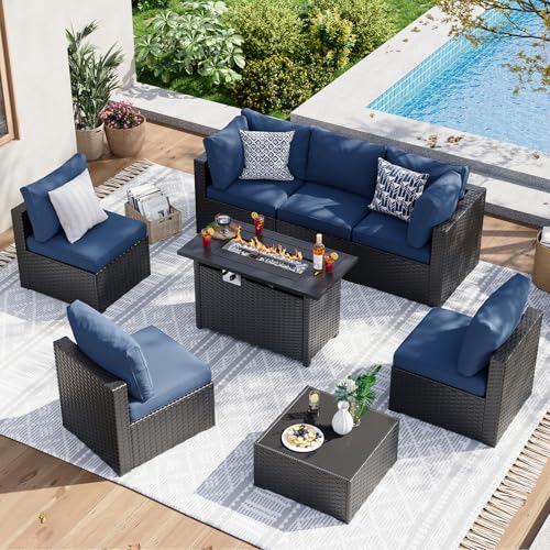 7 Piece Wicker Rattan Patio Sectional Sofa Set with Cushion D59833
