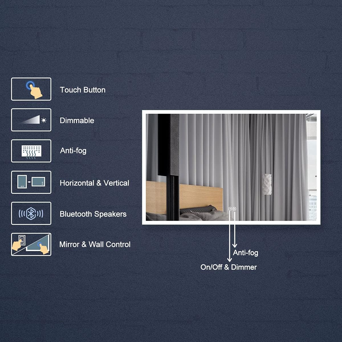 Horizontal Dimmable LED Bathroom Mirror with Anti-Fog and Bluetooth L4978