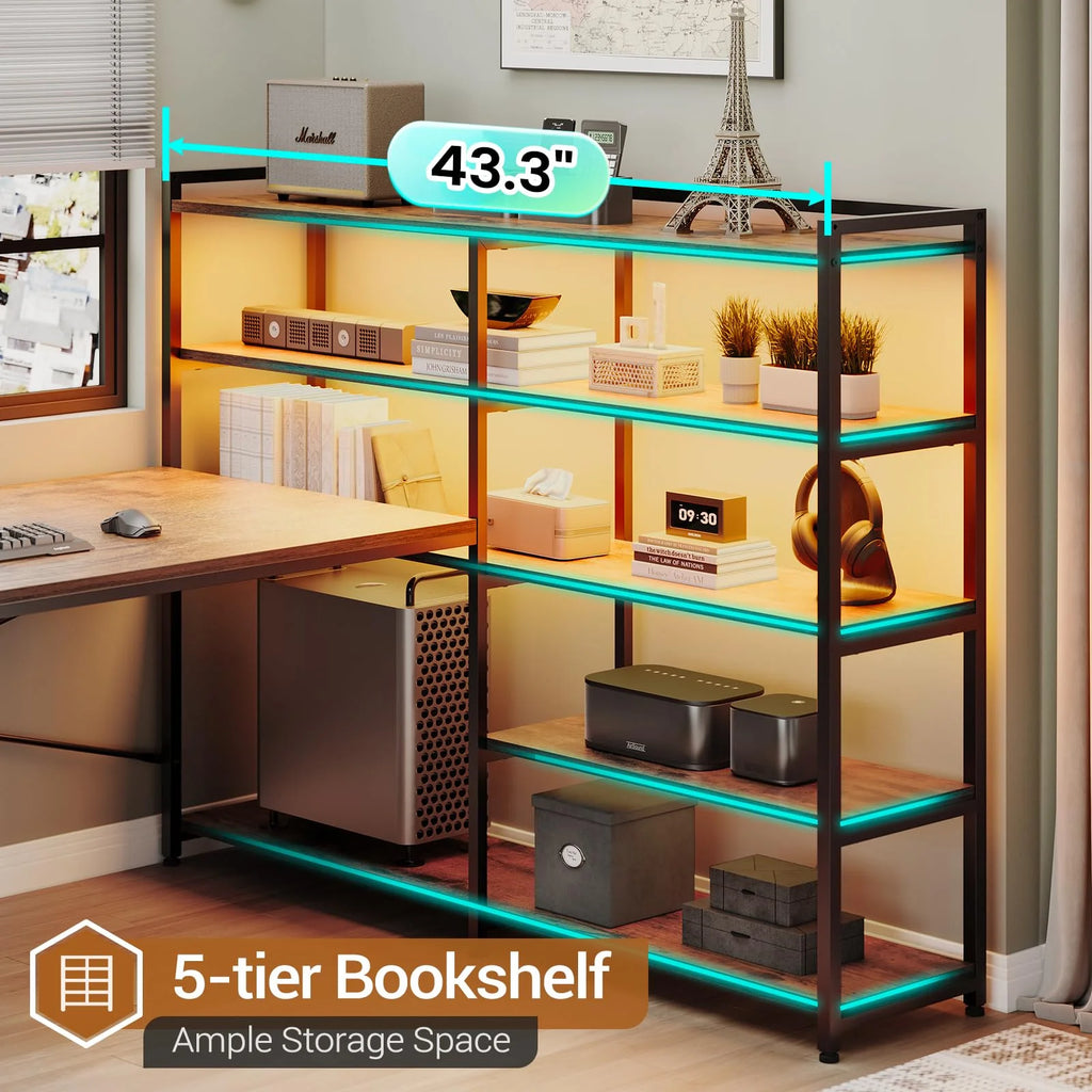 Reversible U Shaped Computer Desk with Power Outlet and LED Strip Y5094