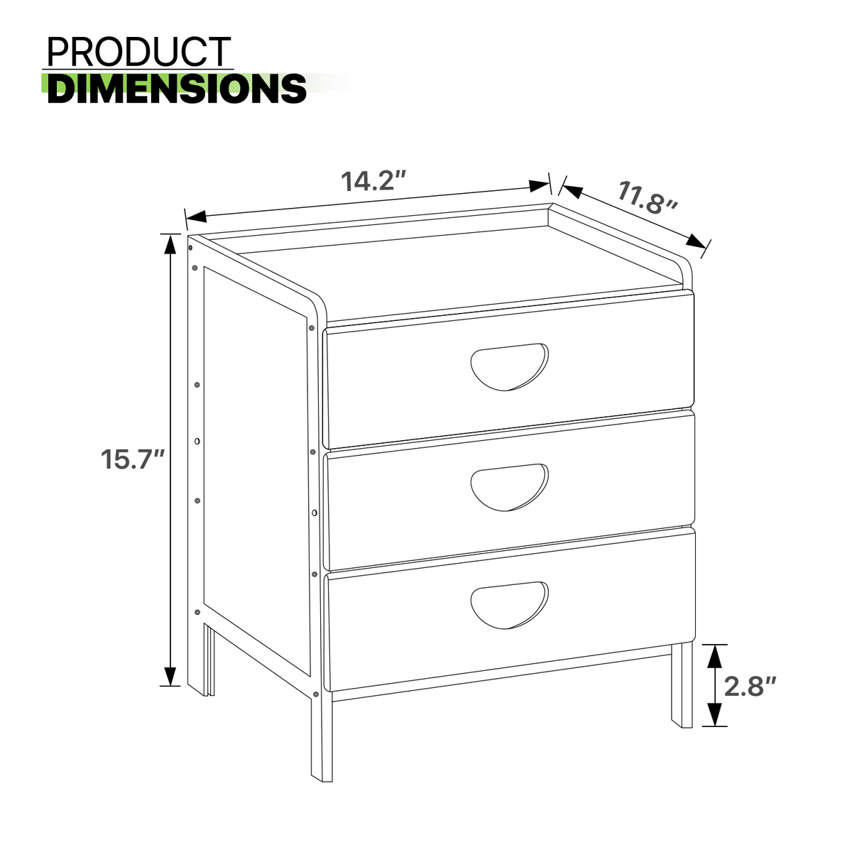 Bamboo 3 Tiers 3 Drawers Nightstand Y472