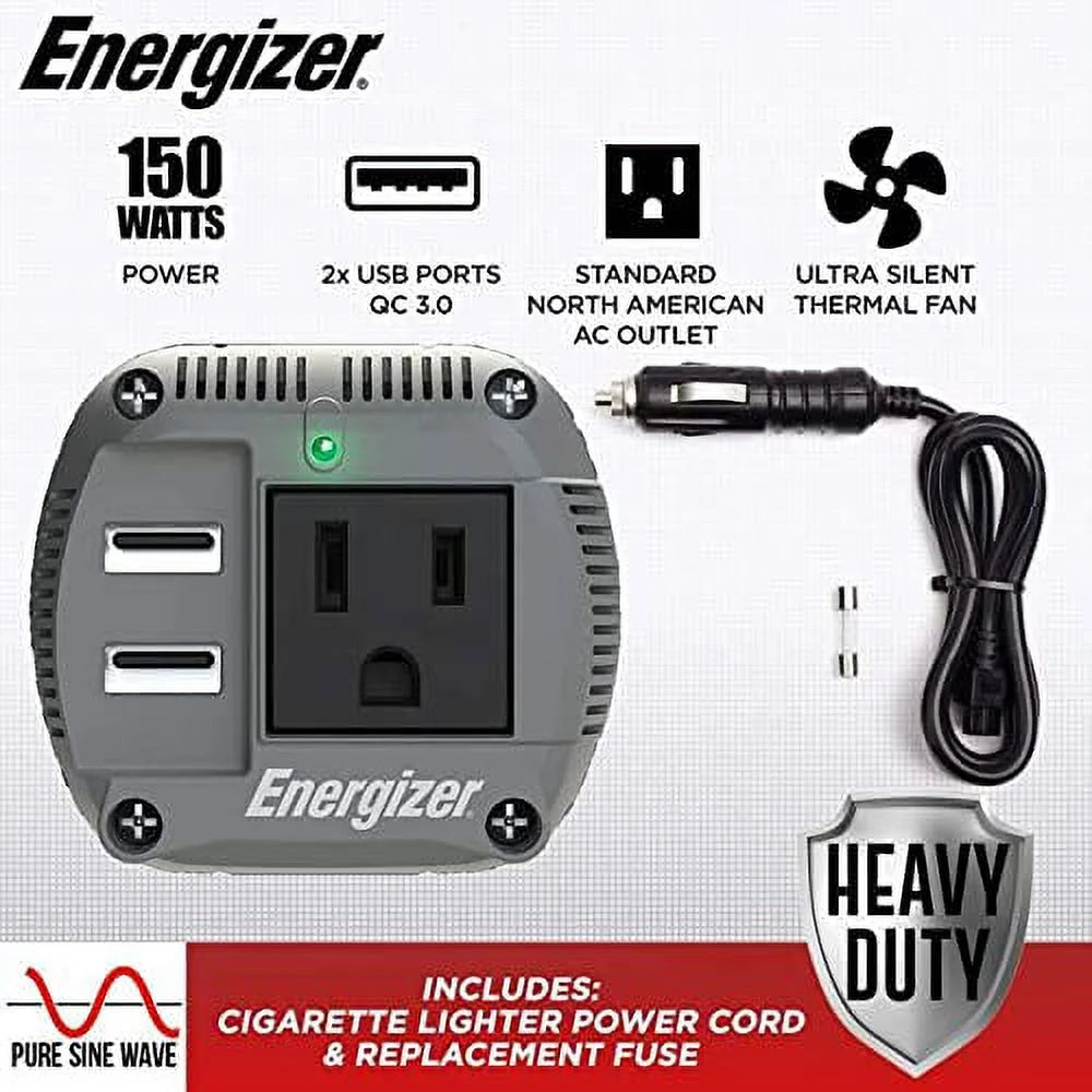 150 Watt Pure Sine Wave Car Power Inverter with Cigarette Lighter Plug and 2 USB Ports U259