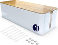 Cable Management Box with Wooden Style and Lid Lock, Sturdy ABS Material C800