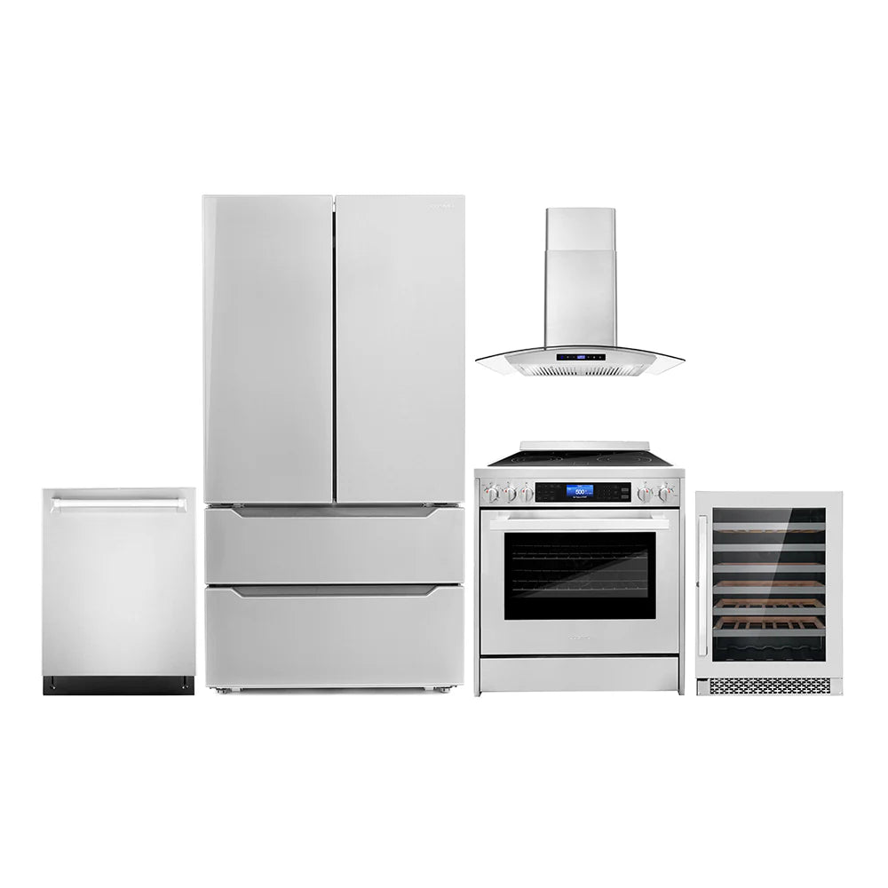 30 Electric Range, Wall Mount Range Hood, Dishwasher, Refrigerator with Ice Maker and Wine Cooler P6427