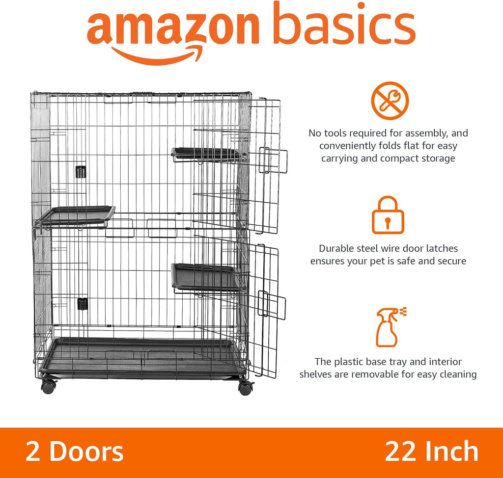 Large 3-Tier Cat Cage Playpen Crate Kennel, Black Y93020