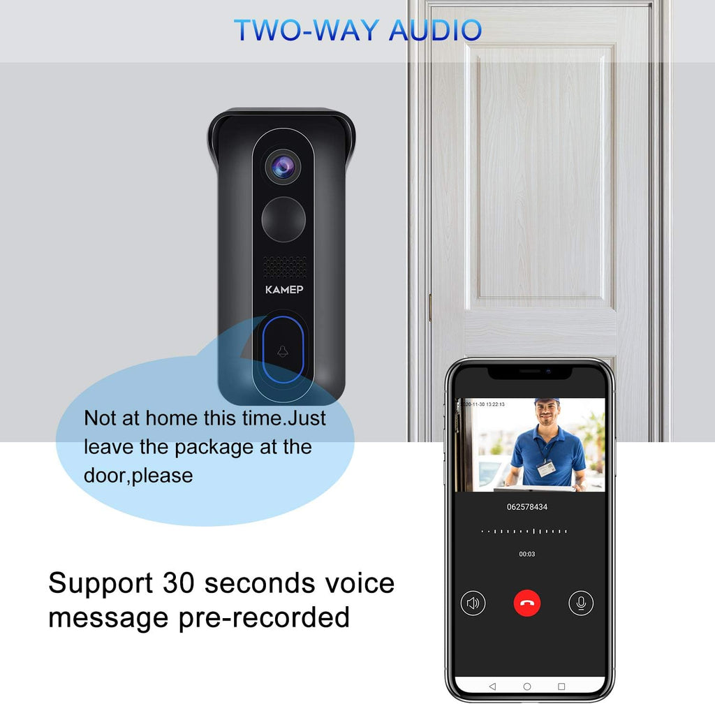 Wireless WiFi Video Doorbell Camera HD 1080P Waterproof Battery Powered with 2-Way Audio Motion Detection IR Wide Angle Cloud Storage I396832