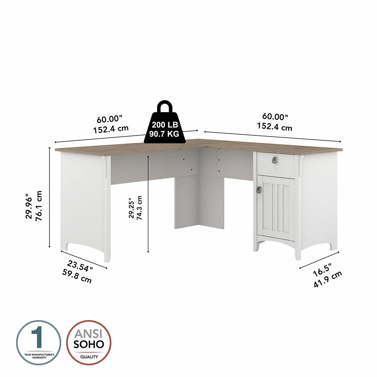 60" L Shaped Desk with Storage M23789