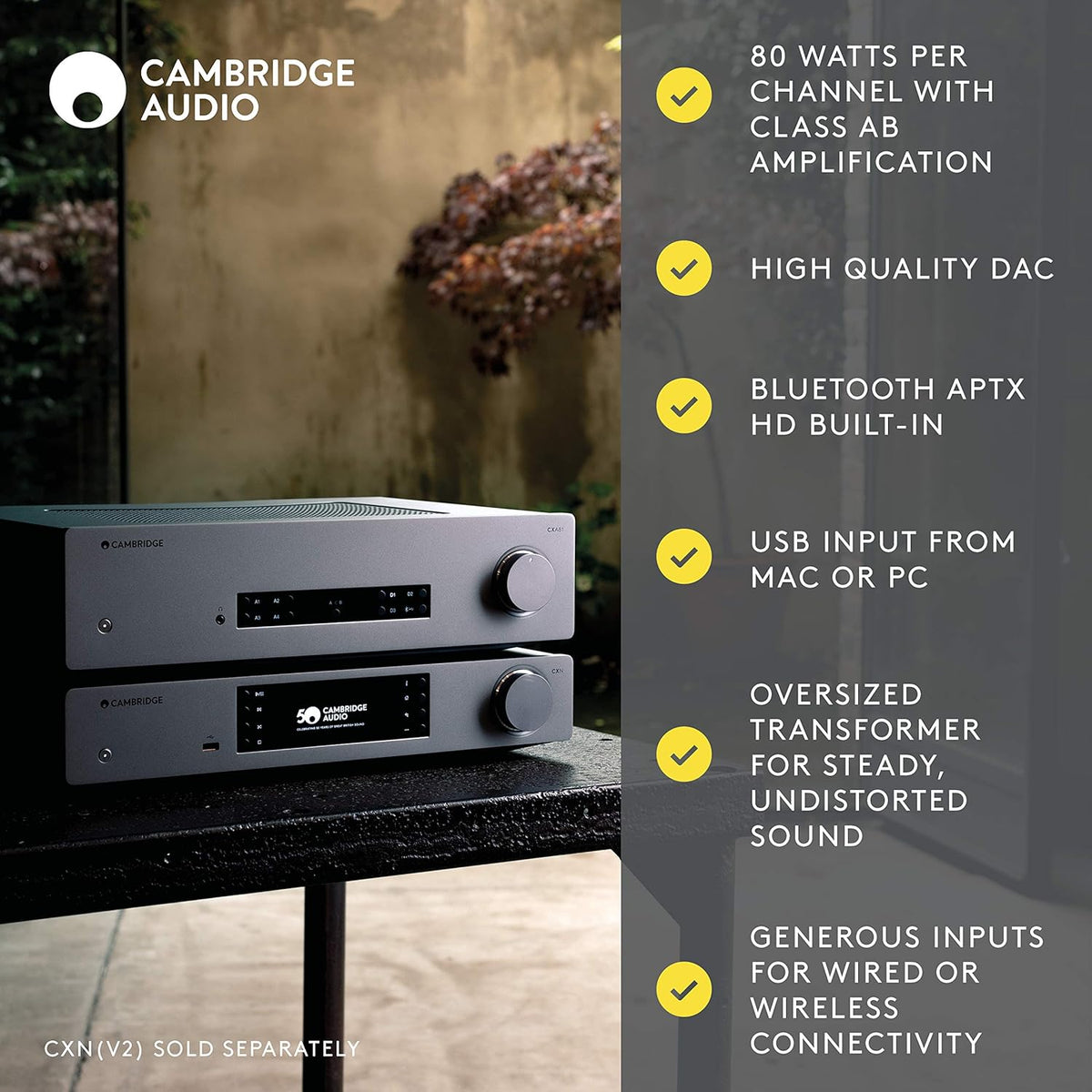 Stereo Two-Channel Amplifier with Bluetooth and Built-in DAC Y484