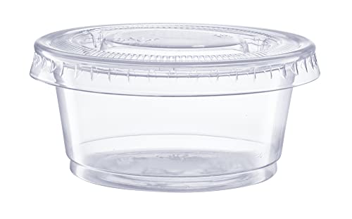 2 oz 100 Count Clear Disposable Plastic Portion Cups with Lids G4898