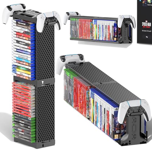 Video Game Disc Rack Tower Storage Holder Stand with Controller Holder C94852