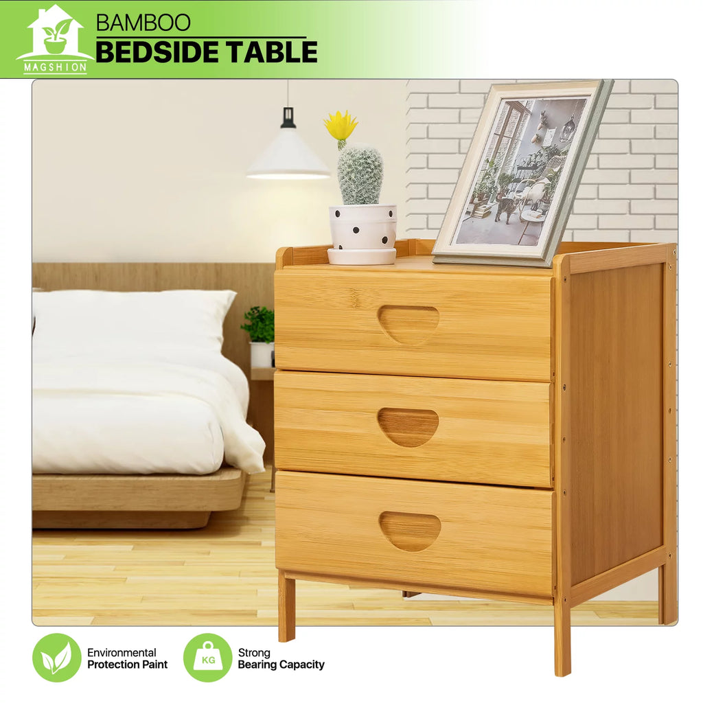 Bamboo 3 Tiers 3 Drawers Nightstand Y472