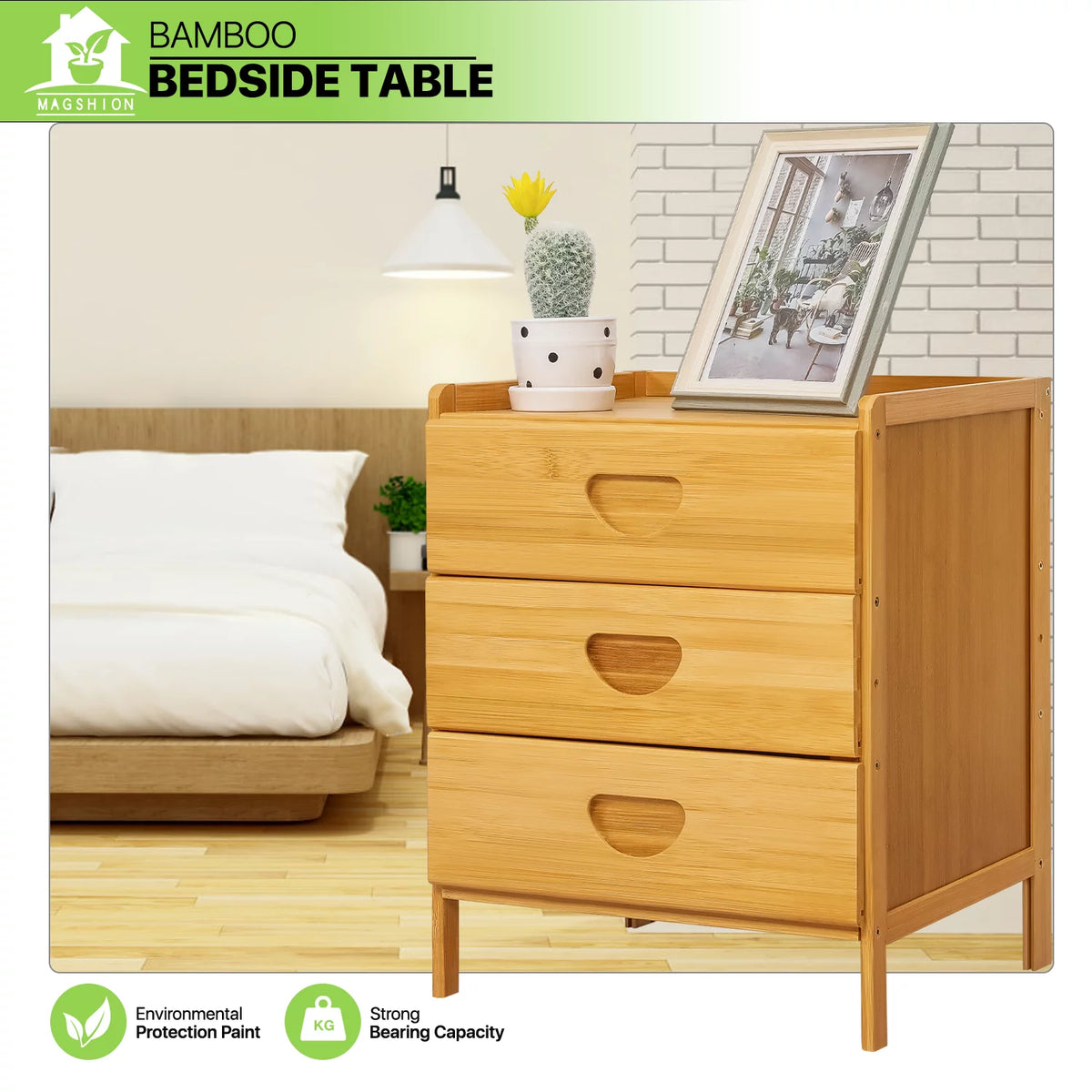 Bamboo 3 Tiers 3 Drawers Nightstand Y472