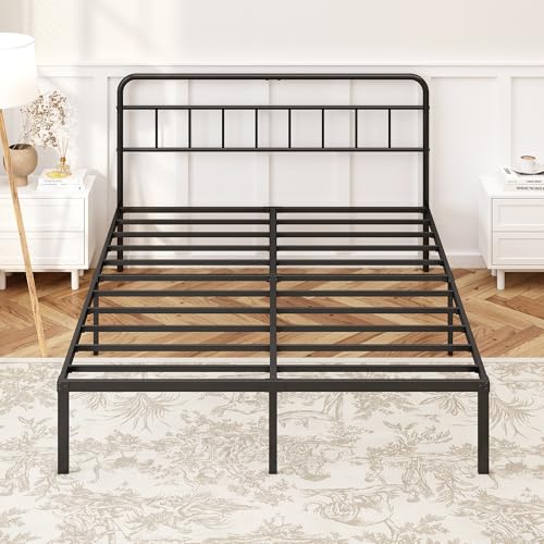 12 inches Full Size Black Metal Bed Frame with Headboard Y44662
