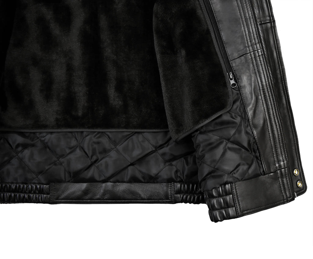 Black Genuine Leather Bomber Jacket Y2952