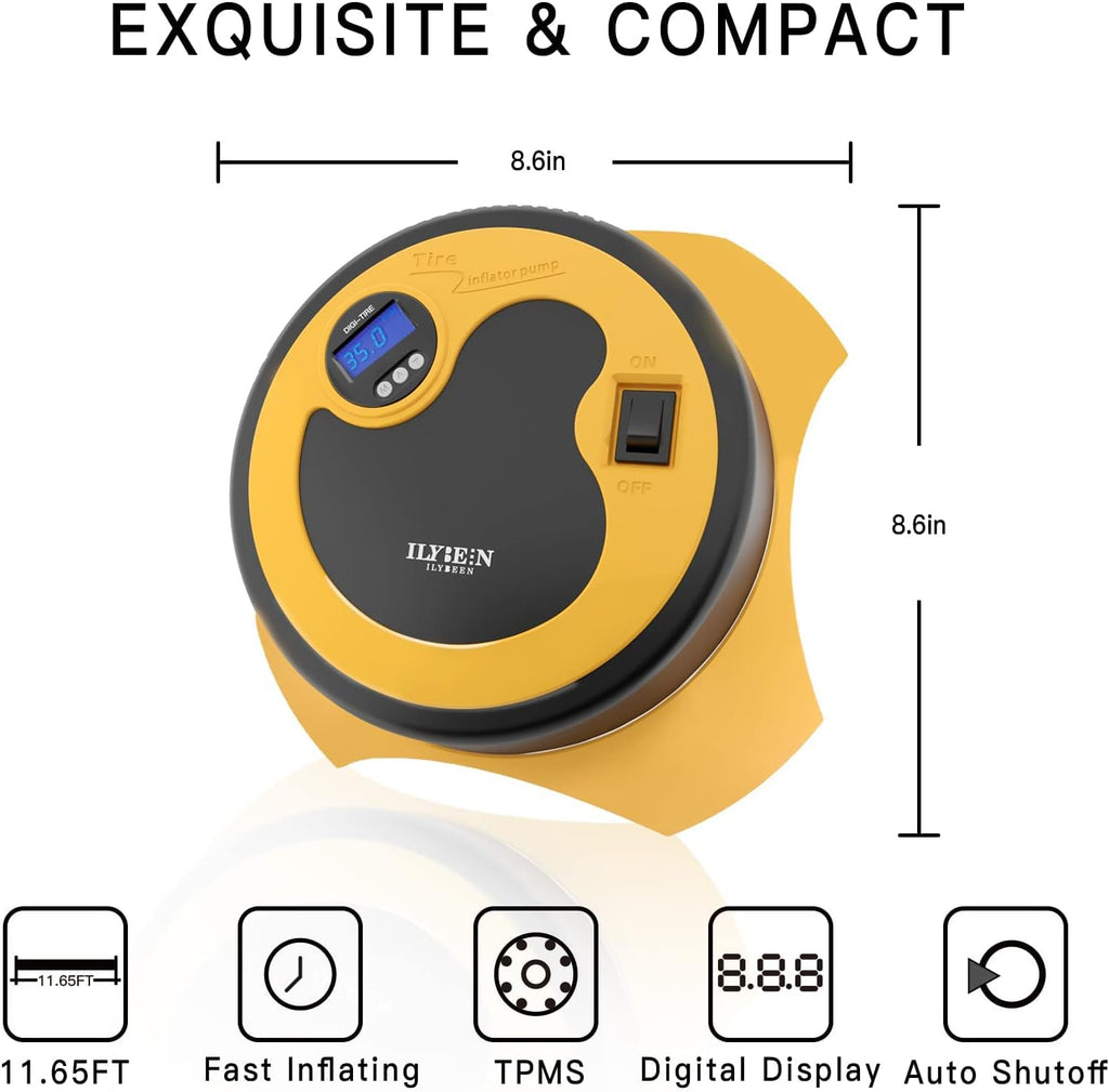 Tire Inflator Portable Air Compressor, DC 12V Auto Tire Pump, Digital Air Pump with LED Light, Long Power Cord Auto Shut Off, Pack of 2 G26508