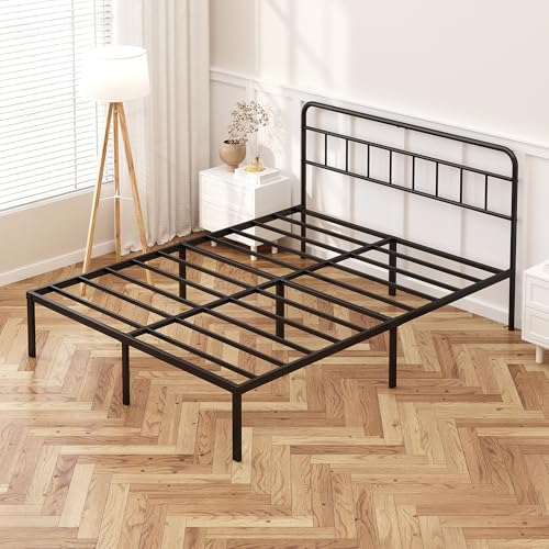 12 inches Full Size Black Metal Bed Frame with Headboard Y44662