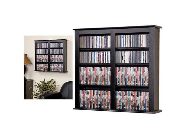 Black Double Floating Media Wall Storage Shelf Z768