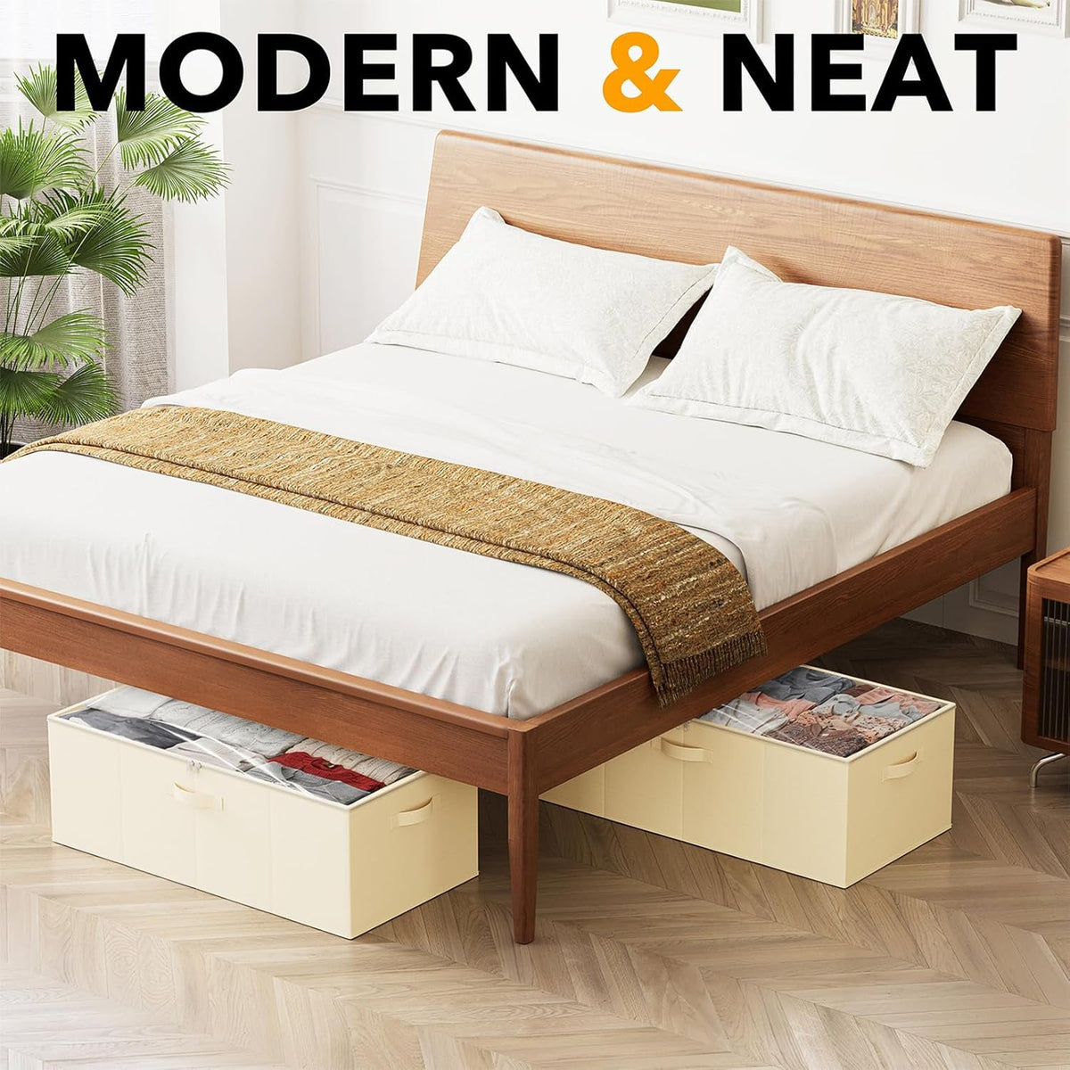 2 Pack 10 High Under Bed Storage Containers with Lids (Beige) T825