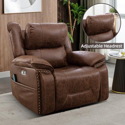 Brown Leather Power Lift Chair with Massage and Heat U7428