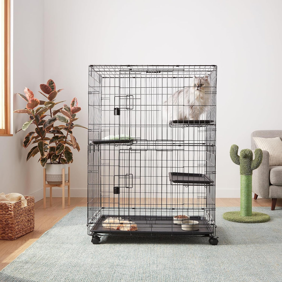 Large 3-Tier Cat Cage Playpen Crate Kennel, Black Y93020