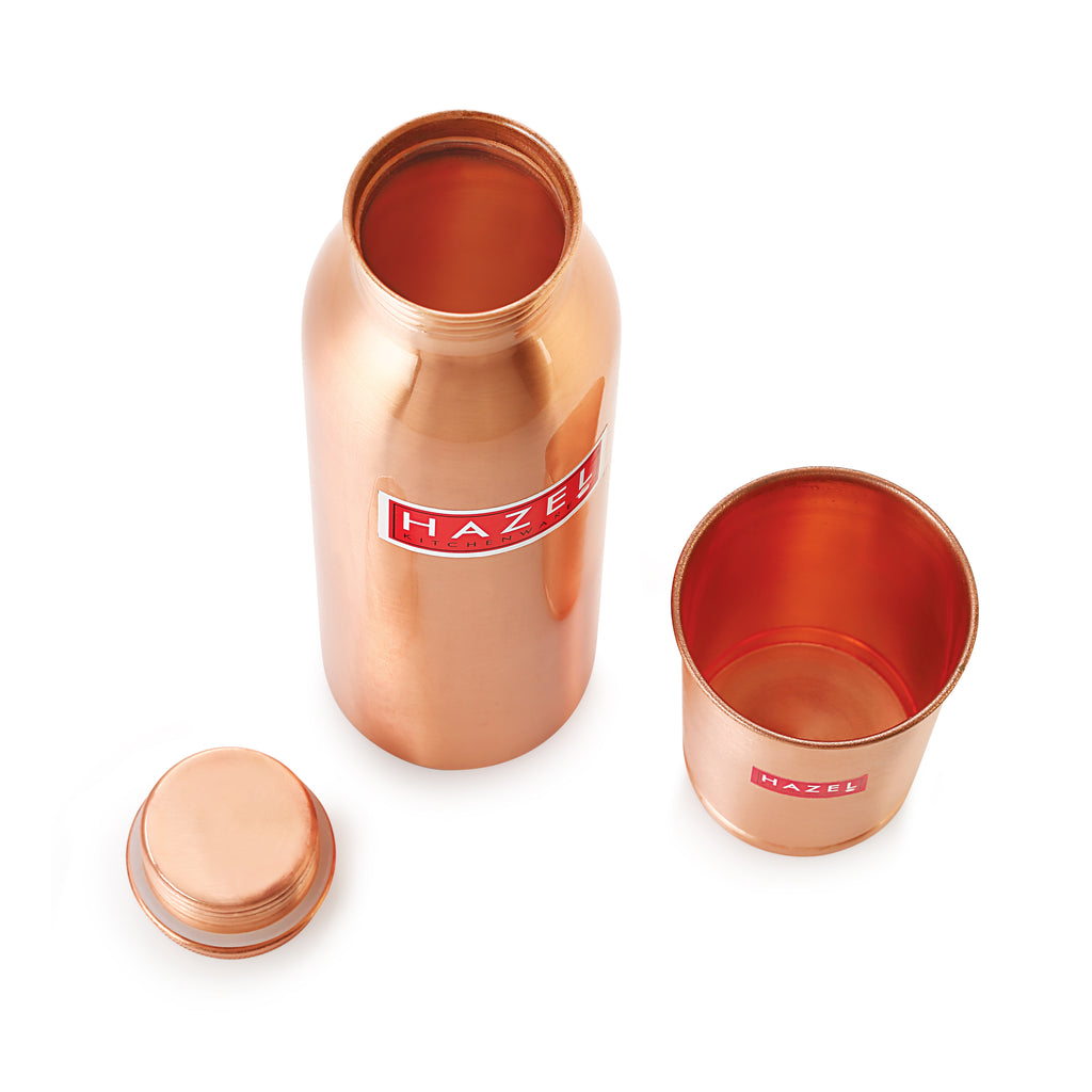 Copper Water Bottle, 28oz & 2 Glasses, 10oz K264