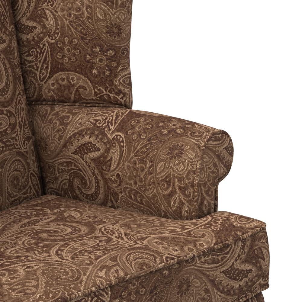 Paisley Cocoa Brown Chenille Fabric Wing Back Accent Chair F752