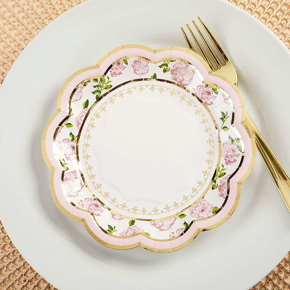 32 Pcs 7 Inch Pink Floral Paper Plates W3767