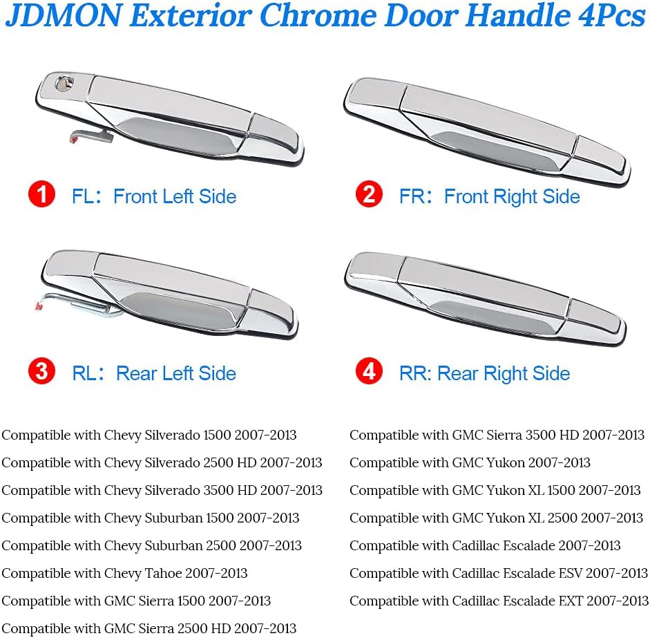 Exterior Chrome Door Handle 4Pcs Front & Rear Driver & Passenger Side P76917