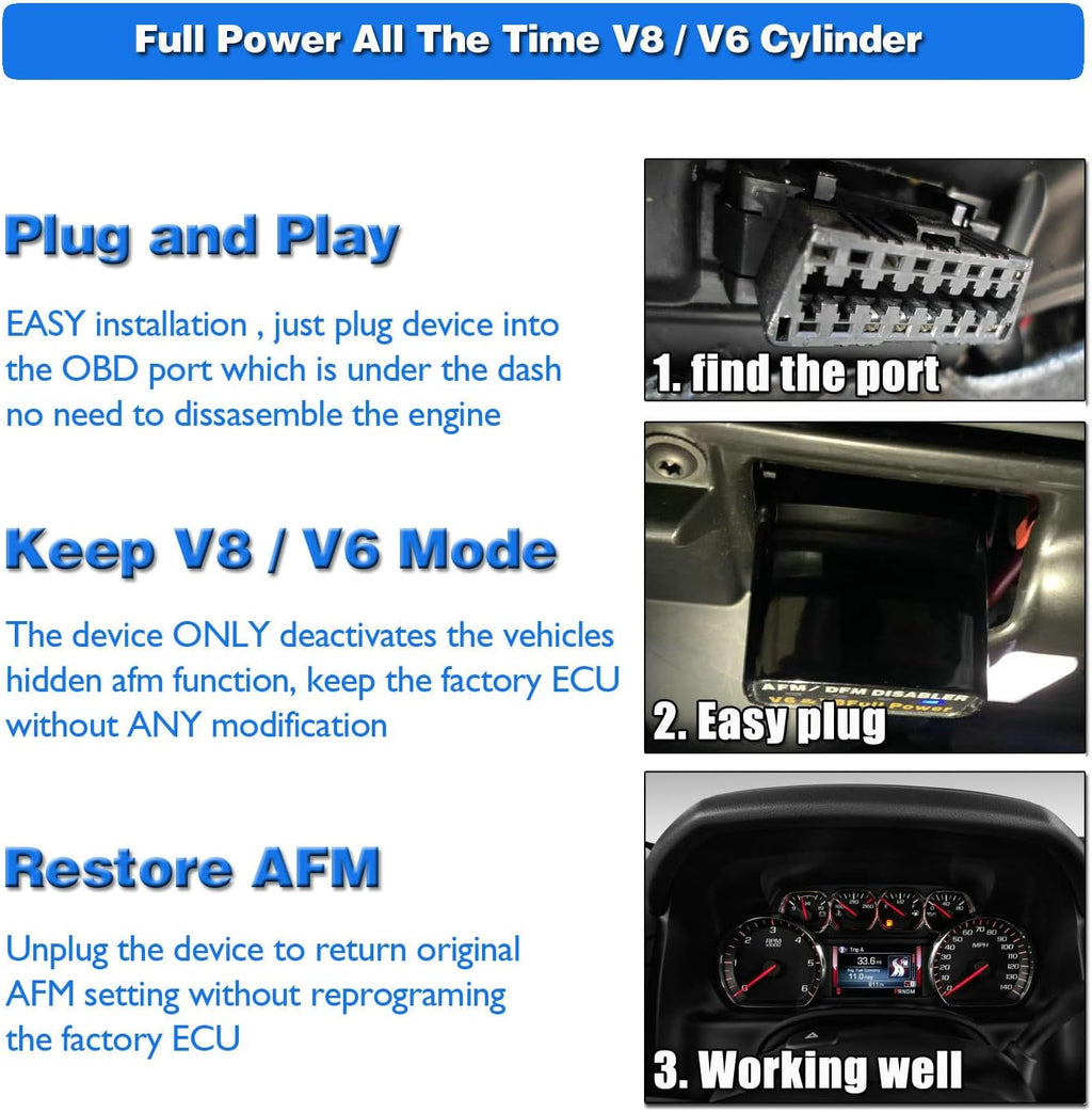 Active Fuel Management Disabler Device Compatible with GM V6 V8 Vehicle Z6501