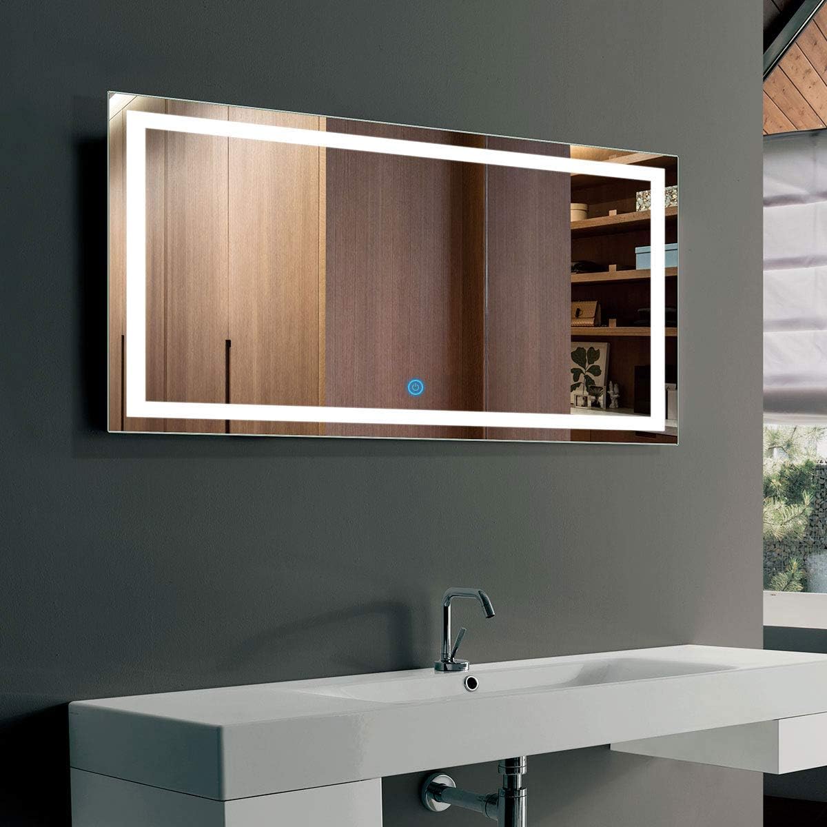 Horizontal Dimmable LED Bathroom Mirror with Anti-Fog and Bluetooth L4978
