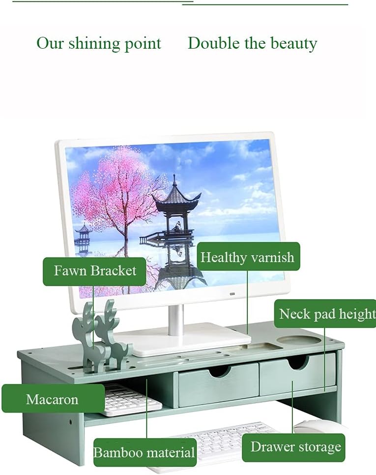 Bamboo Wood Monitor Stand with 2-Tier Drawers Z1057