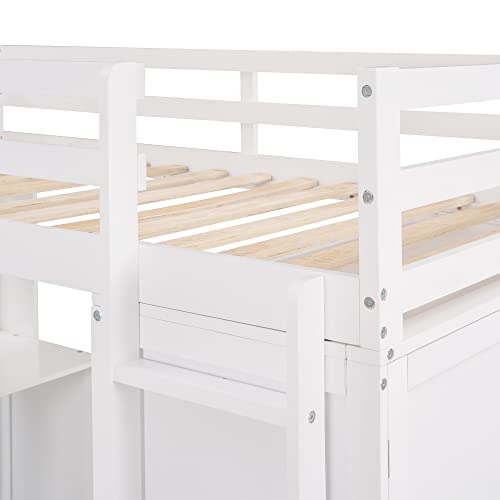 Full Loft Bed with Desk, Wood, Storage Drawers, Wardrobe and Shelf, Espresso U81398